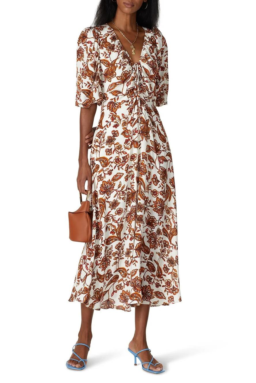 Nicholas Women's 6 Ivory Danielle Floral Midi Dress Boho Chic Cottagecore S4-9